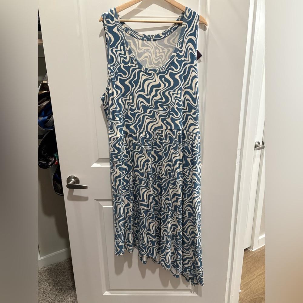 AVA & LIV Asymmetrical Blue and White Sundress